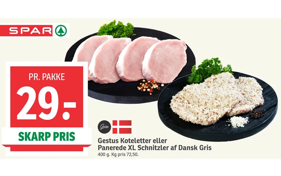 Gesture pork chops or breaded xl schnitzels of danish pig