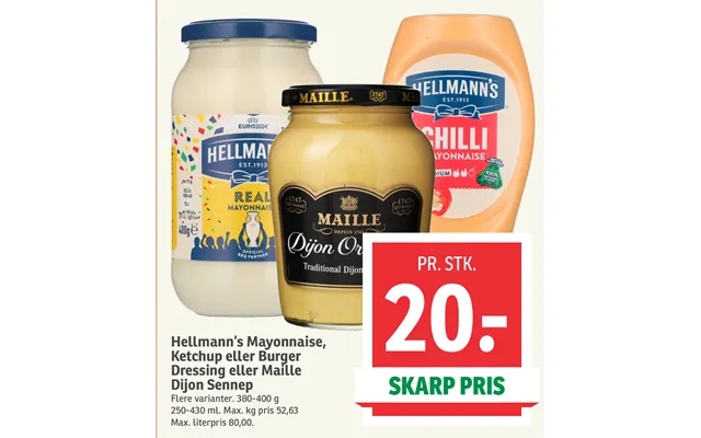 Hellmann’s Mayonnaise, Ketchup Eller Burger Dressing Eller Maille Dijon Sennep product image