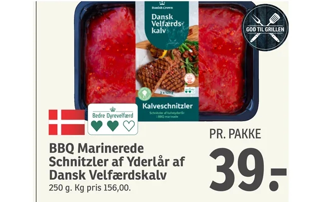 Bbq marinated schnitzels of yderlår of danish velfærdskalv product image