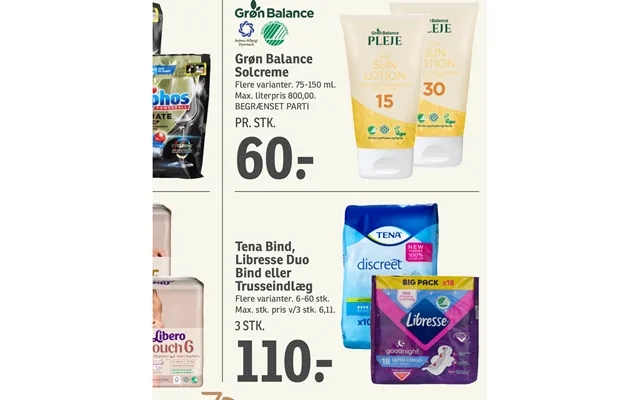Green balance sunscreen tena volume, nana duo volume or pantyliners product image