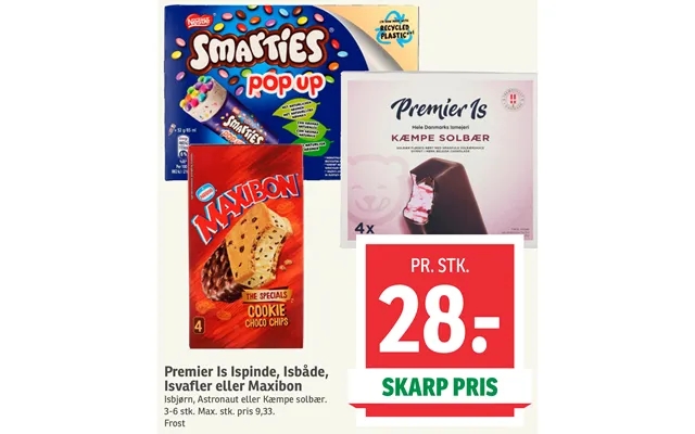 Premier ice popsicles, isbåde, ice cream cones or maxibon product image