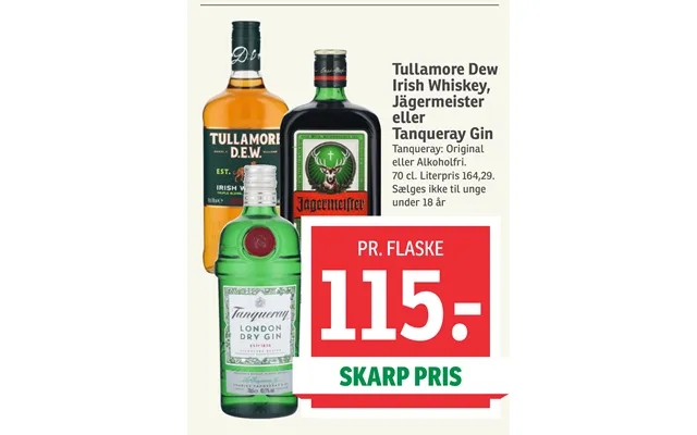 Tullamore dew irish whiskey, jägermeister or tanqueray gin product image