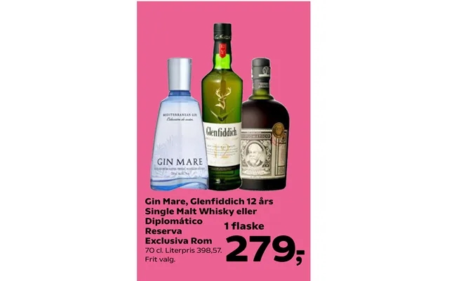 Gin Mare, Glenfiddich 12 Års Single Malt Whisky Eller Diplomático Reserva Exclusiva Rom product image