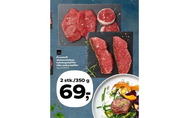 Premium oksemedaljon, tykstegsbøffer or pepper steaks product image
