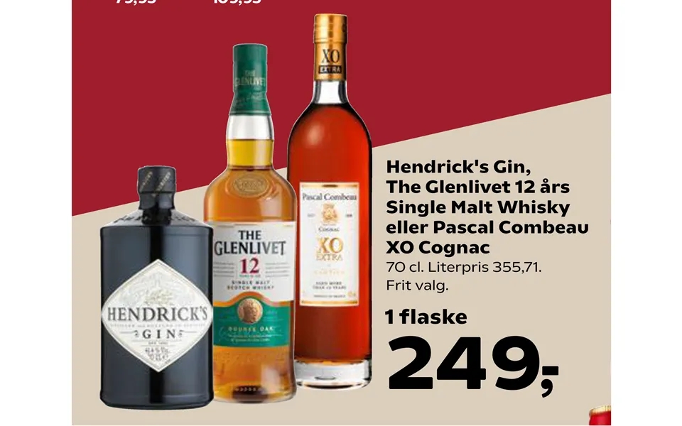 Hendrick s gin, thé glenlivet 12 year single malt whiskey or pascal combeau xo cognac