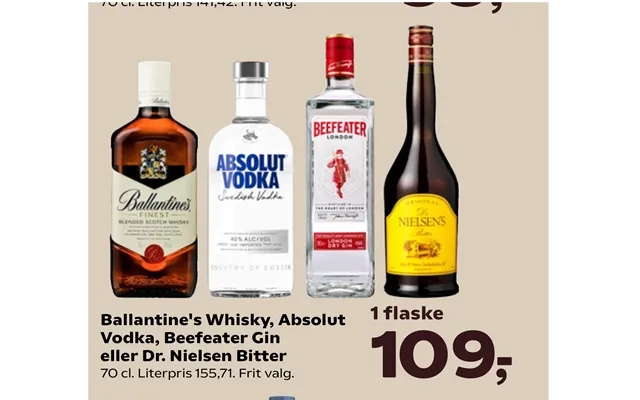 Ballantine's Whisky, Absolut Vodka, Beefeater Gin product image