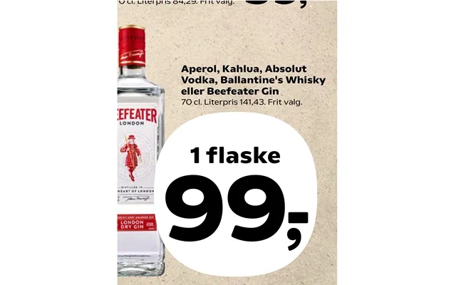 Aperol, Kahlua, Absolut Vodka, Ballantine's Whisky Eller Beefeater Gin product image