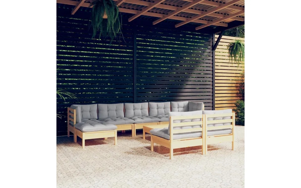 Vidaxl lounge set to garden 10 parts with gray cushions pine