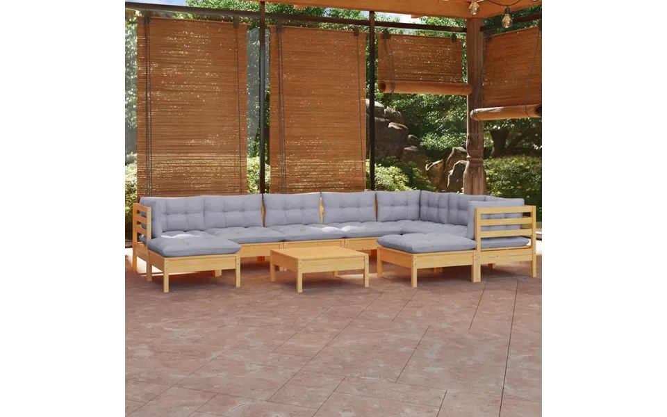 Vidaxl lounge set to garden 10 parts with gray cushions massively pine