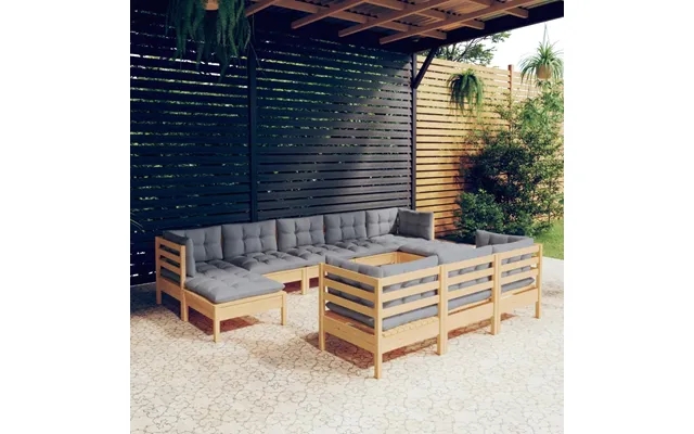 Vidaxl lounge set to garden 10 parts with gray cushions massively pine product image