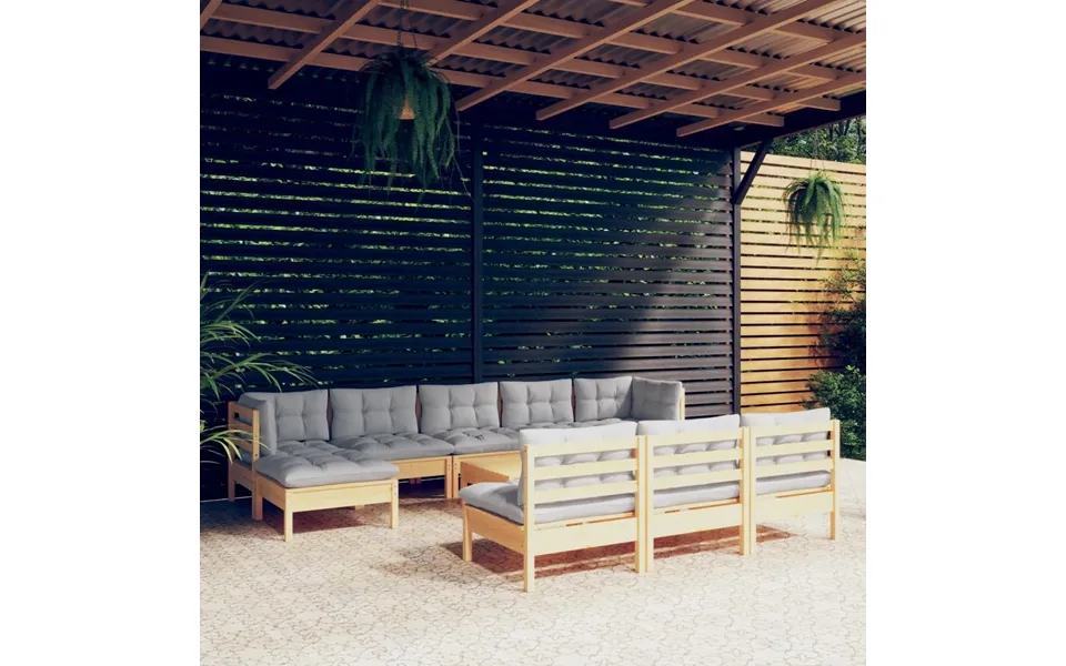 Vidaxl lounge set to garden 11 parts with gray cushions pine