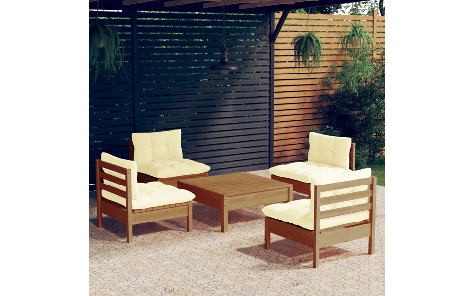 Vidaxl lounge set to garden 5 parts with cream cushions pine