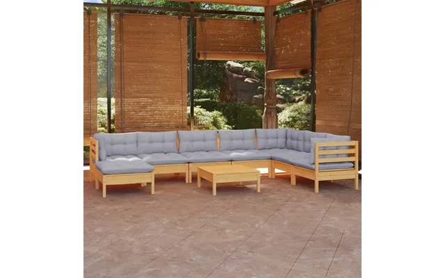 Vidaxl lounge set to garden 9 parts with gray cushions massively pine product image