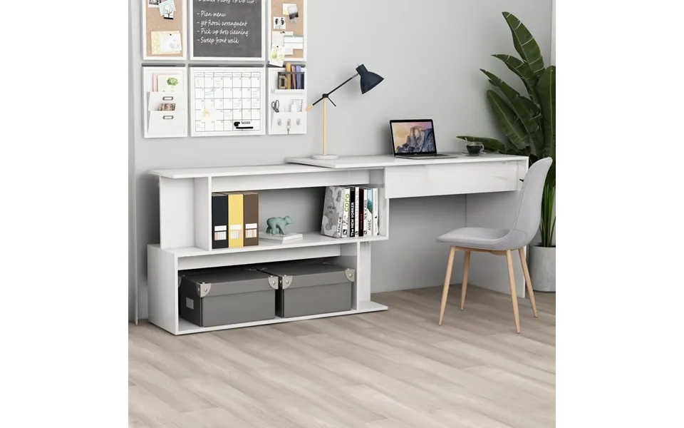 Vidaxl desk to hjørne200x50x76cm designed wood white high gloss