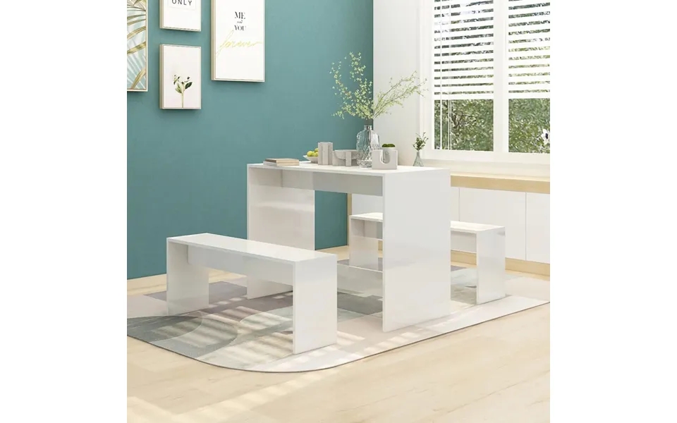 Vidaxl Spisebordssæt 3 Dele Konstrueret Træ Hvid Højglans
