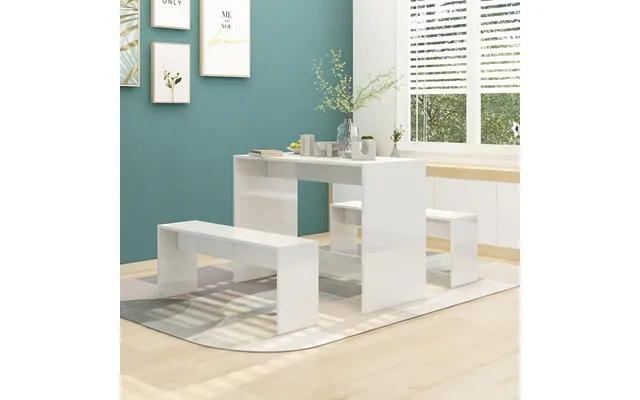 Vidaxl Spisebordssæt 3 Dele Konstrueret Træ Hvid Højglans product image
