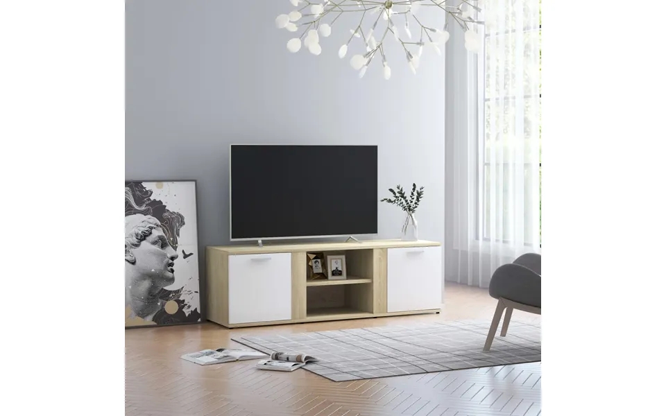 Vidaxl tv table 120x34x37 cm designed wood white past, the laws sonoma oak