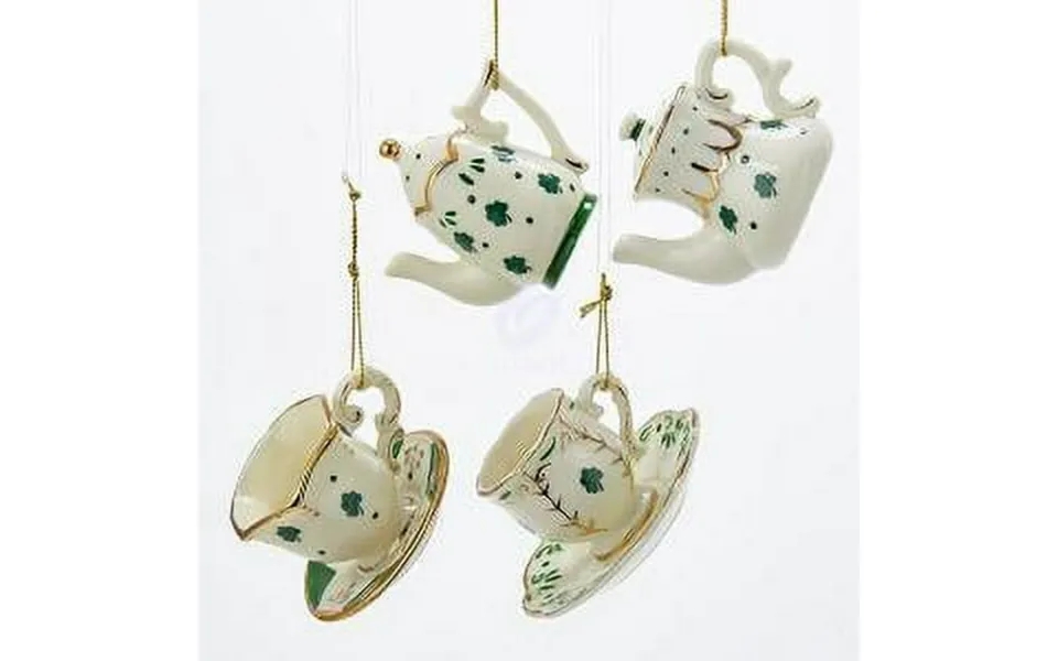 2 Porcelain Irish Cup & Teapot Ornaments Set Of 4 Assorted