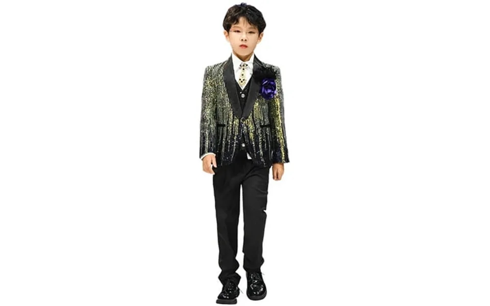 Baby Outfits Boys Long Sleeve Slim Fit Formal Wedding Party Tuxedo Suit Six Pieces Set Boy Clothes Black 5 Years-6 Years