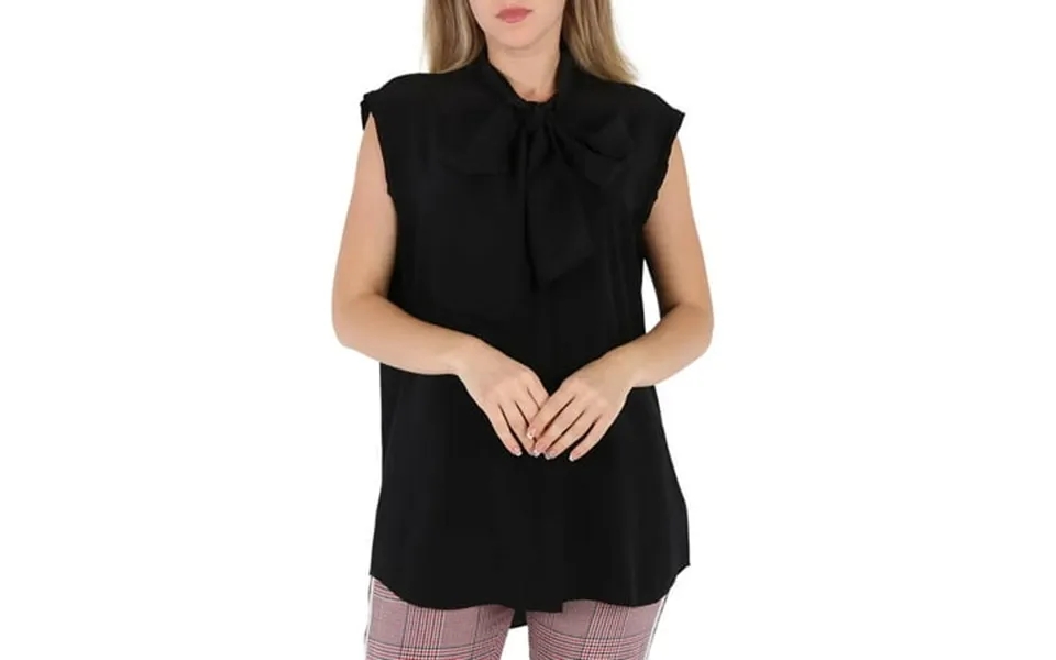 Burberry Ladies Kimmy Black Sleeveless Silk Crepe De Chine Tie-neck Shirt Brand Size 6 Us Size 4