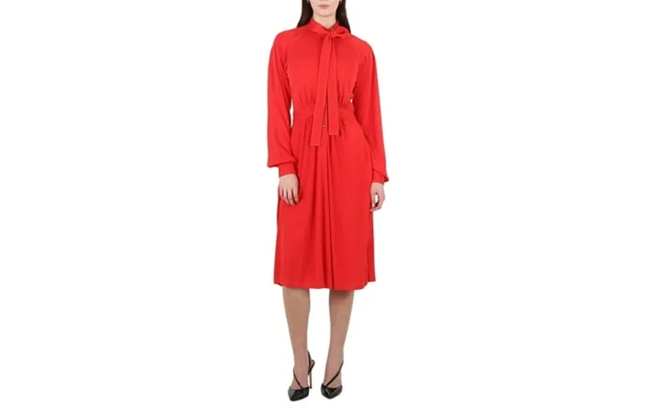 Burberry Ladies Red Topstitch Detail Jersey Tie-neck Dress Brand Size 6 Us Size 4