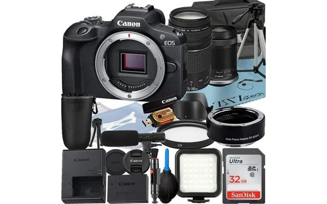 Canon Eos R100 Mirrorless Camera With Rf-s 18-150mm 75-300mm Lens Mount Adapter Sandisk 32gb Memory Card Case Led Flash  product image