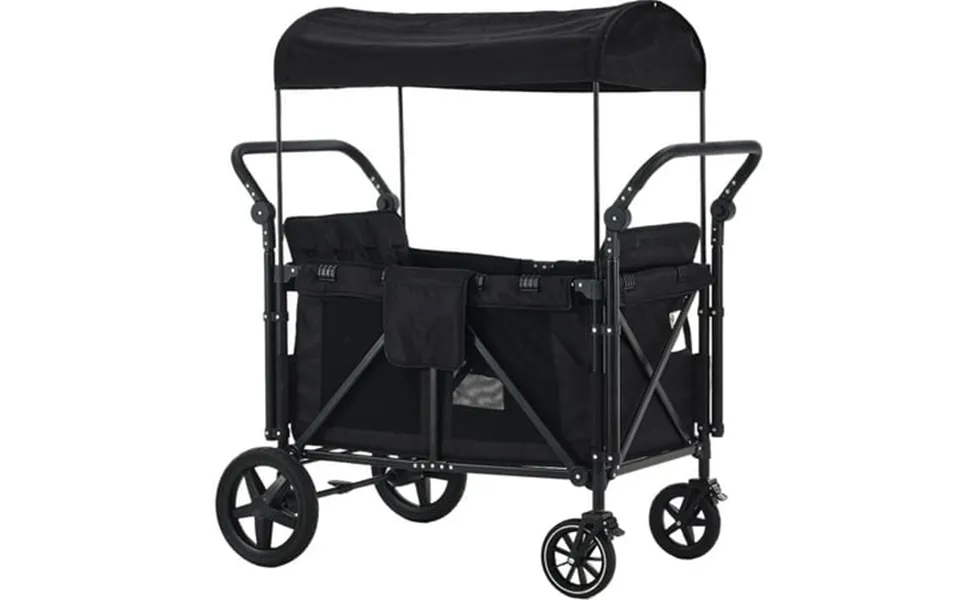 Deygia Foldable Wagon Stroller With 4 High Seats Removable Canopy 4 Seat Black 1 Count