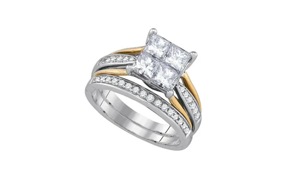 Diamond Princess 14k White Gold Princess Diamond 2-tone Bridal Wedding Ring Band Set 2 Cttw