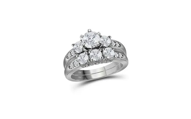 Diamond Princess 14kt White Gold Round Diamond 3-stone Bridal Wedding Ring Band Set 2 Cttw product image