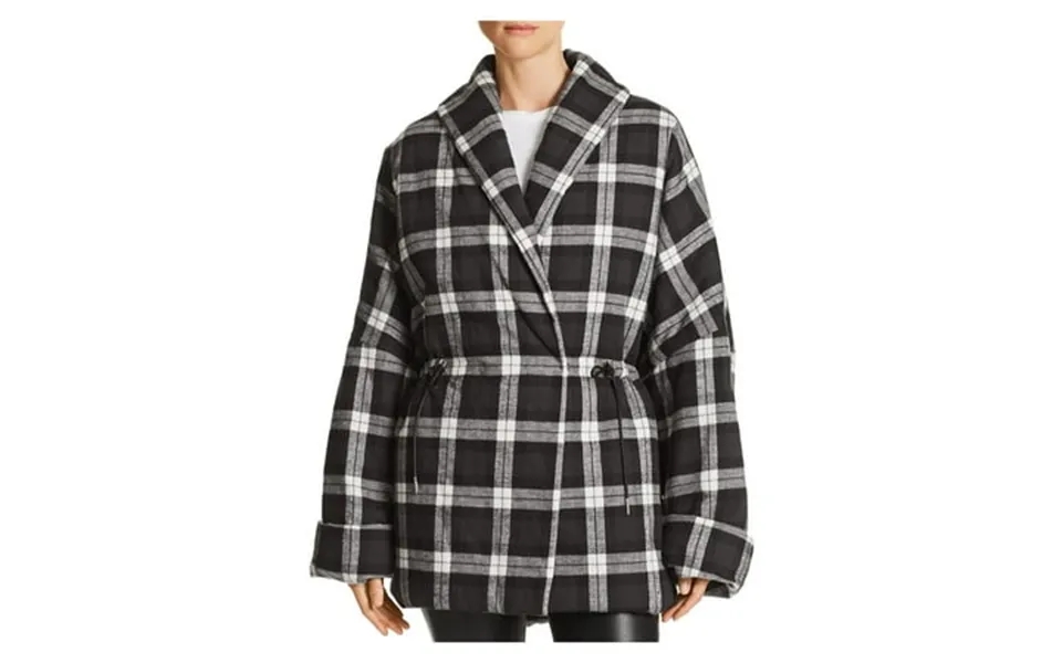 Divine Heritage Womens Black Drawtring Waist Kimono Plaid Puffer Winter Jacket Coat S