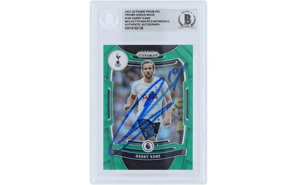 Harry Kane Tottenham Hotspur F.c. Autographed 2021-22 Panini Prizm Epl Green Wave Prizms 165 Beckett Fanatics Witnessed 