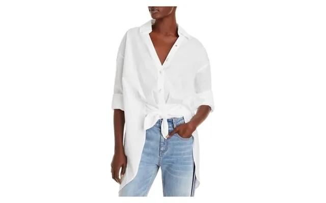 Hellessy Womens White Pleated Hi Lo Hem Bow Detail Cuffed Sleeve Collared Button Up Top 4 product image