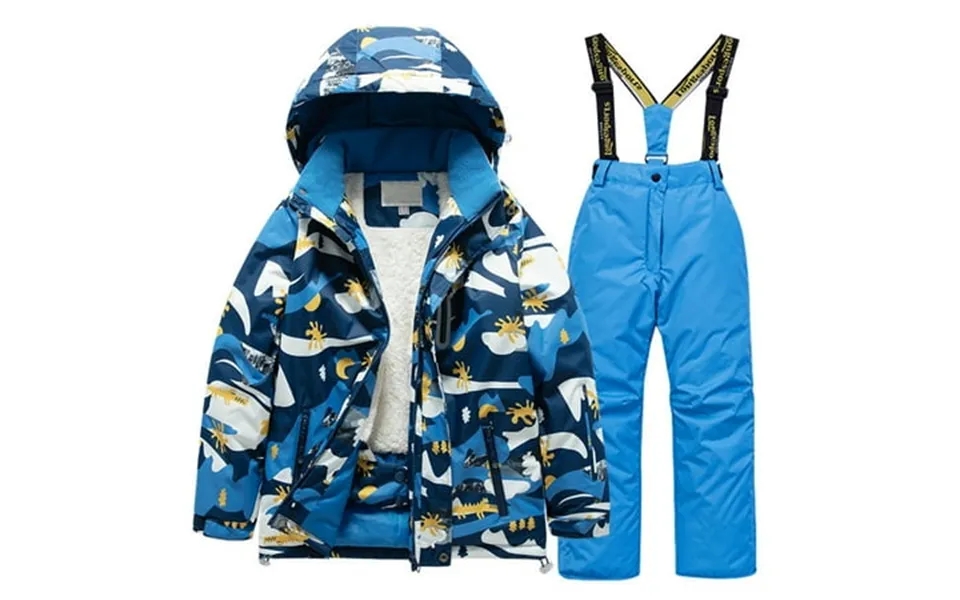 Kids Lined Ski Jacket & Pants Set Winter Windbroof Snowboarding Rain Coats Girls Boys Winter Warm Snow Suits Blue Homewe