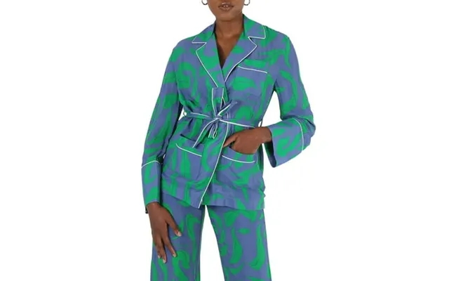 Off-white Leaf-print Pyjama-style Shirt In Blue Green Brand Size 38 Us Size 4 product image