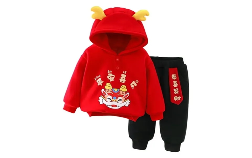 Up To 60% Off Gifts Dianli New Year Dragon Print Set Warm Long Sleeved Hooded Pants For Toddler Boys & Girls 6 Months-4 