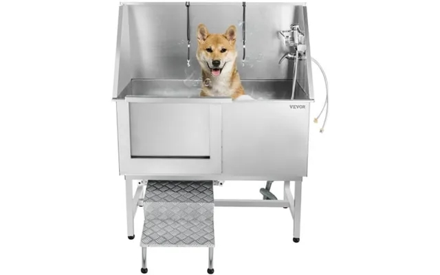 Vevorbrand 50 Inch Dog Grooming Tub Professional Stainless Steel Pet Dog Bath Tub With Steps Faucet & Accessories Dog Wa product image