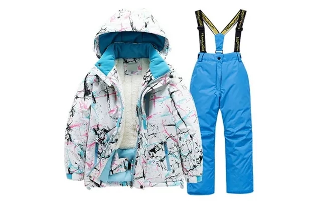 Winter Kids Fleece Lined Ski Jacket & Pants Set Winter Snowboarding Rain Coats Girls Boys Snow Suits Blue Homewear For K product image