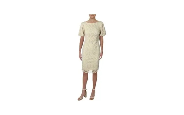 Xscape Womens Gold Lace Pouf Sleeve Boat Neck Midi Sheath Dress 8 product image