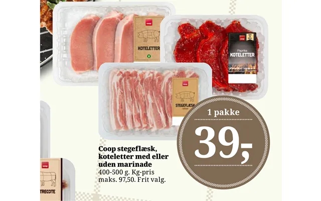 Coop Stegeflæsk, Koteletter Med Eller Uden Marinade product image