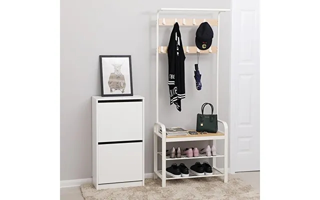 Clothes rack white with 2 shoe racks bench past, the laws 9 hangers product image