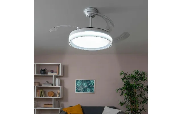 Ceiling fan with led light past, the laws 4 folding wings blalefan innovagoods white 72 w product image