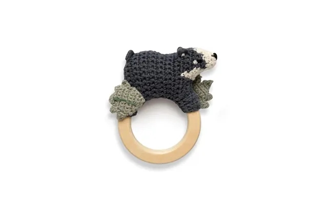 Sebra crocheted rattle on wooden ring badger shadow product image