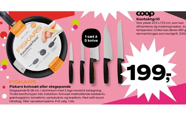 Contact grill 5 knives fiskars set of knives or frying pan product image
