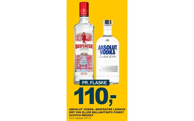 Absolut Vodka, Beefeater London Dry Gin Eller Ballantine’s Finest Scotch Whisky product image