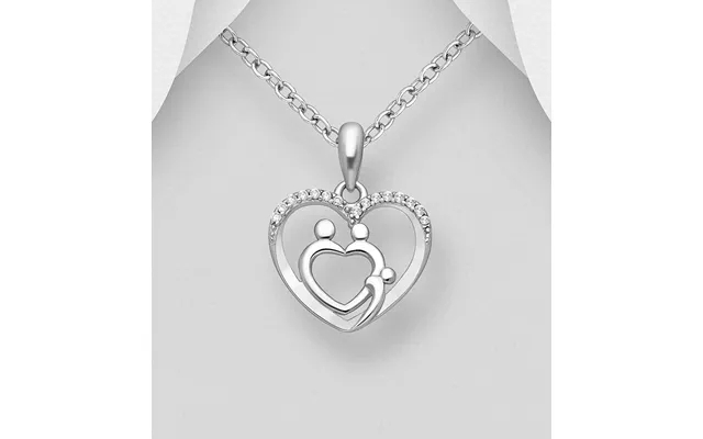 Mother, father, child in heart necklace in silver - necklace to mother product image