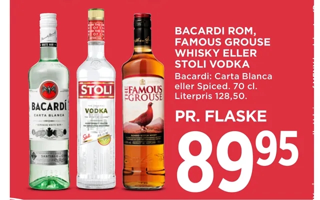 Bacardi rom, famous grouse whiskey or stoli vodka product image
