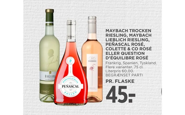 Maybach trocken riesling, maybach lieblich riesling, peñascal rose, colette & co rose or question d’equilibre rose product image