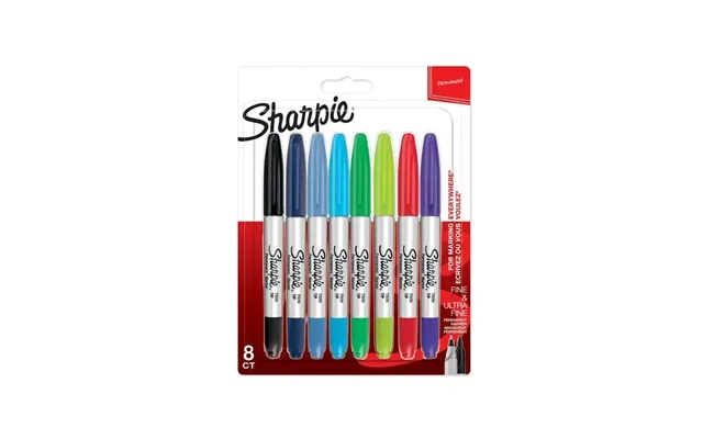 Sharpie Twin Tip Permanent Markers Fin Og Meget Fin Spids Forskellige Farver 8 Styk product image