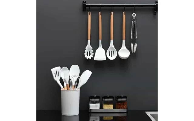Kitchen sets with 11 parts in wood silicone including. Keeps black or white product image