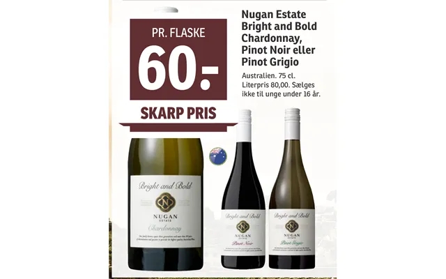 Nugan Estate Bright And Bold Chardonnay, Pinot Noir Eller Pinot Grigio product image